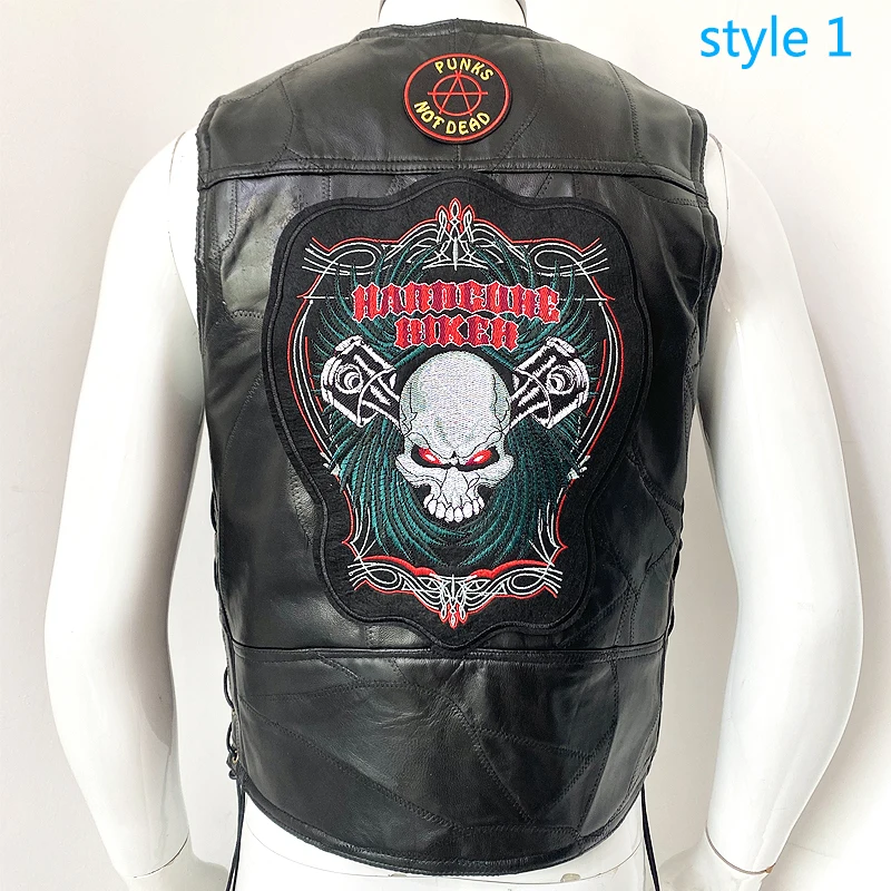 

2023 кожаный байкерский однобортный модный уличный мотоциклетный жилет официанта пальто с вышивкой куртка без рукавов Панк Veste для мужчин