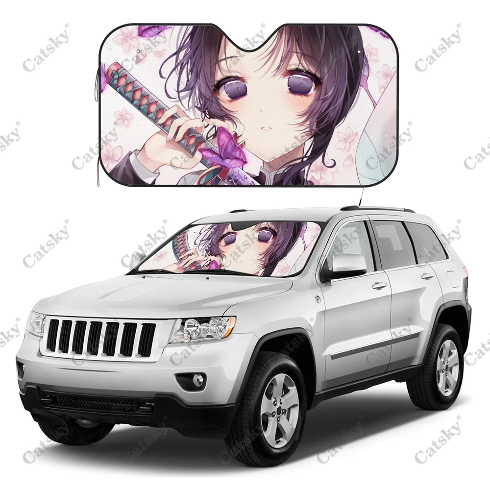 

Забавный складной солнцезащитный козырек для автомобиля, милая японская аниме девушка-убийца демонов, для лобового стекла, внедорожника