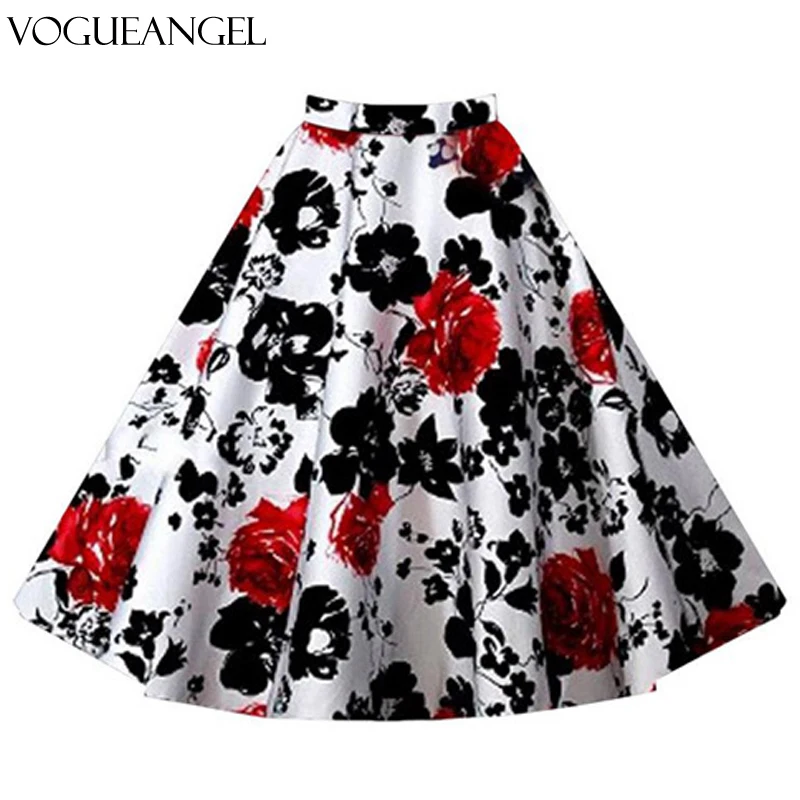 Женская винтажная юбка в стиле рокабилли трапециевидная с цветочным принтом 50-х