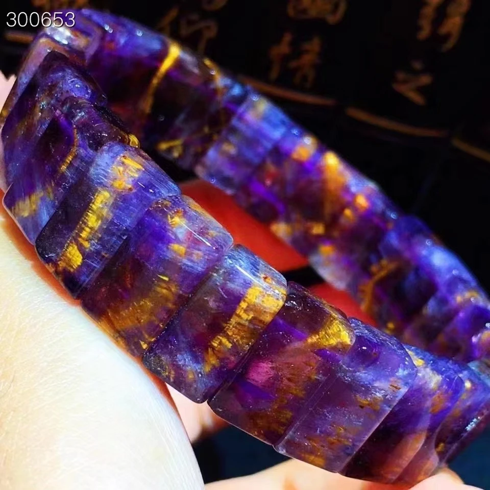 Натуральный браслет из пурпурного рутилированного ауралита 23 с кокаоксенитом, размер 13.8х8.2х6.2 мм, женские бусины из золотого кварца, качество AAAAAA.