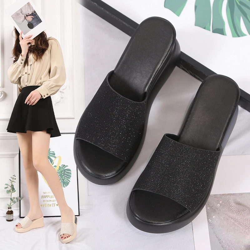 

Женские босоножки на платформе, летняя модная женская обувь на танкетке из мягкой кожи и туфли на платформе с высоким каблуком, 2022