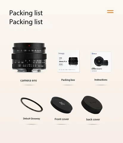 SGimage 50 мм F1.4 Объектив для камер Sony E Fuji X Canon M/R Nikon Z M43