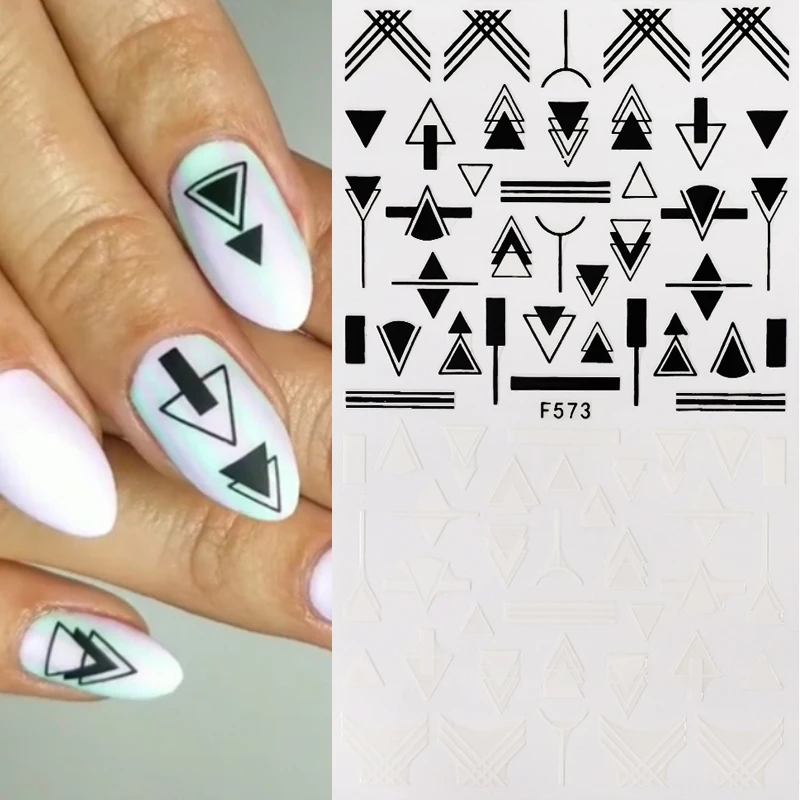 

1pcs Back Glue Nail Stickers Black White Geometric Line Leaf Drawings Designs DIY French Nail Art Decals Decoration Accessories