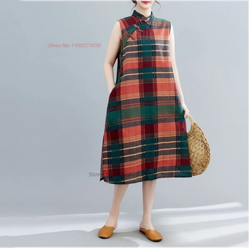 Китайское винтажное платье 2025 года улучшенное Ципао в национальную полоску без