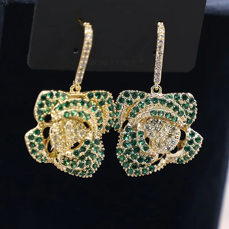 

Jewelry New Plant Flower Female Earrings European and American Micro-inlaid Zirconium Multi-layer Rose Earrings