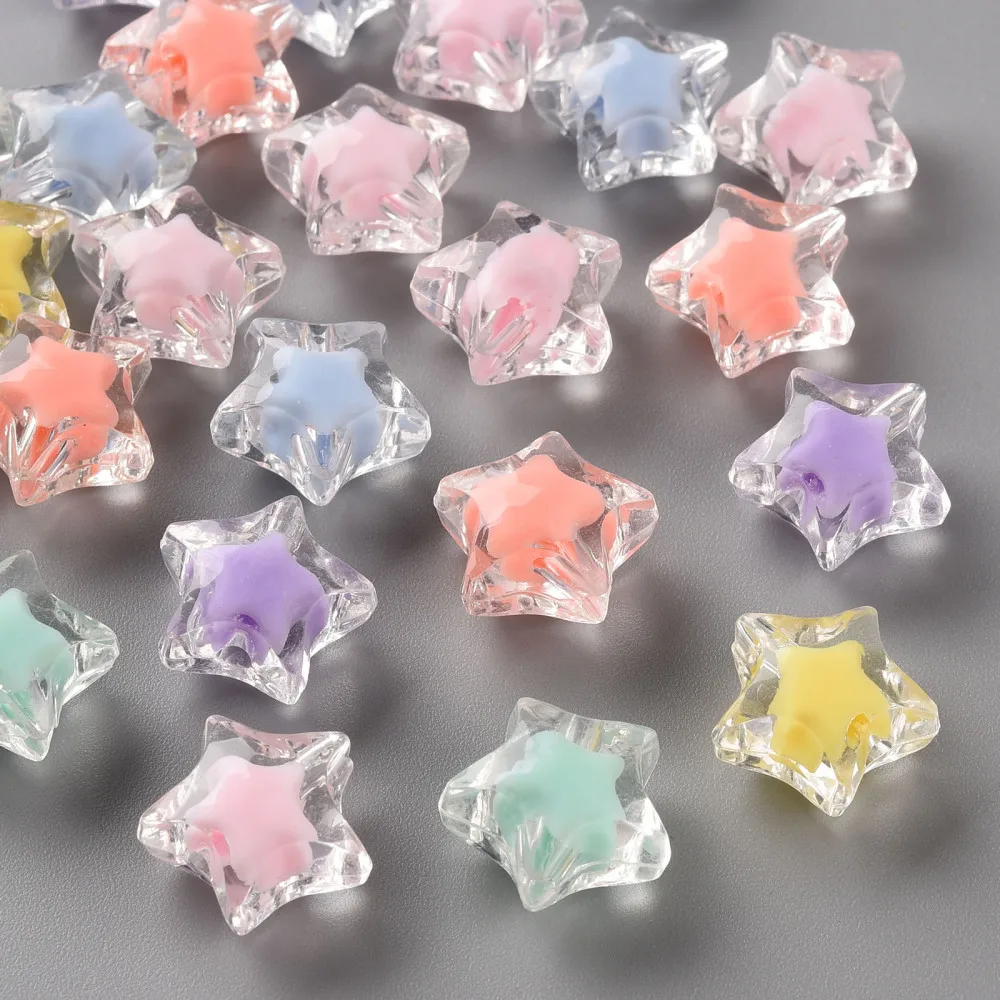 

500g Transparent Acrylic Beads Bead in Bead Faceted Star Mixed Color 14x15x8.5mm Hole: 2mm about 518pcs/500g