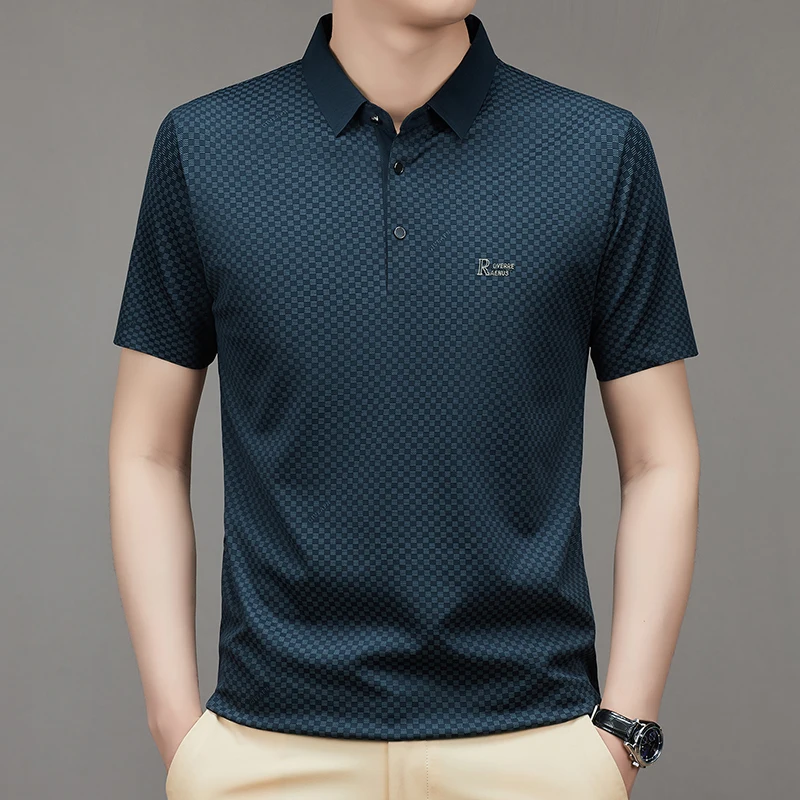 

Рубашка-поло мужская клетчатая, Элитная дизайнерская, с принтом в клетку, с лацканами, модная повседневная Корейская одежда на лето