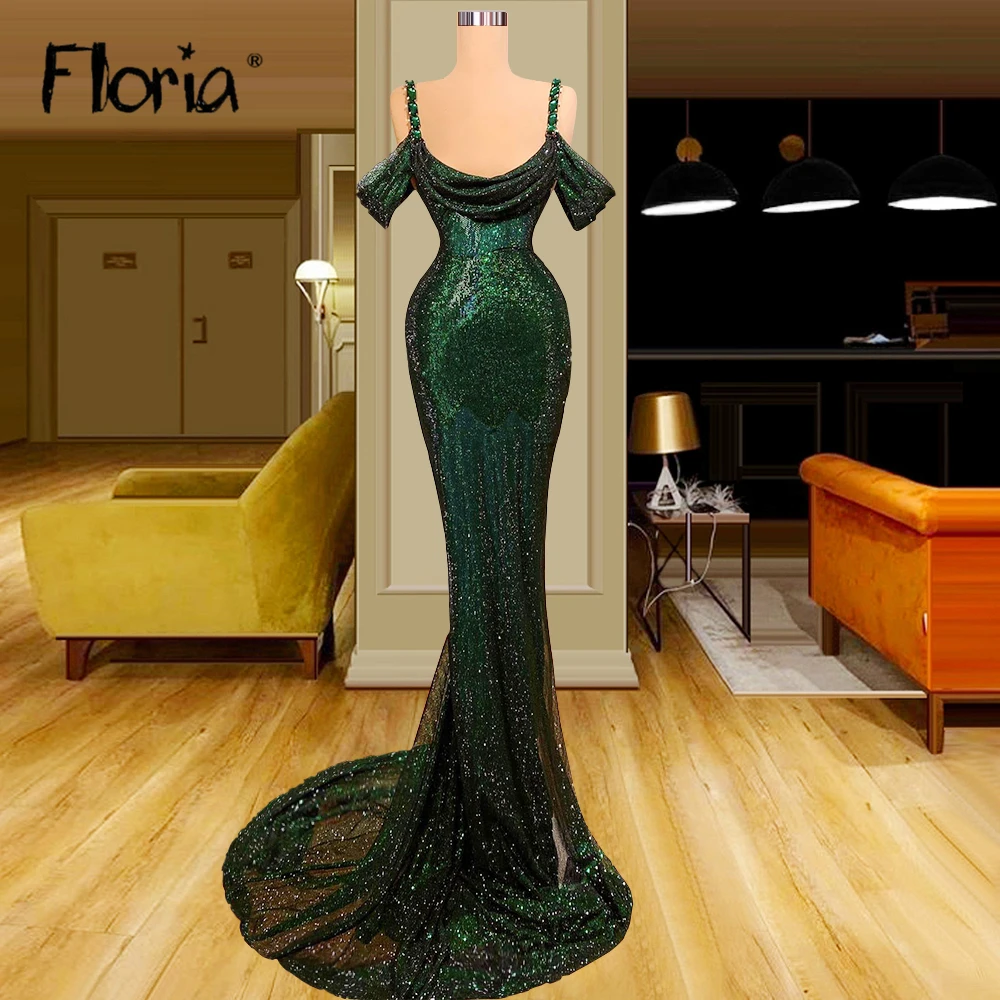 

African Spaghetti Strap Square Neck Mermaid Party Gowns Dark Green Long 2023 Formal Evening Dresses Special Occasion Dresses