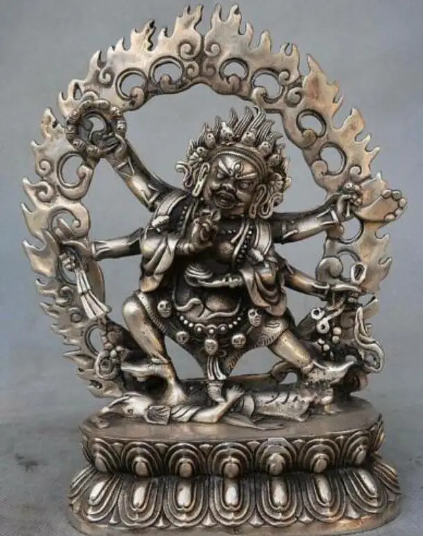 

8 "Old China Tibet Tibetan Buddhism Temple Silver Mahakala Wrathful Deity Statue