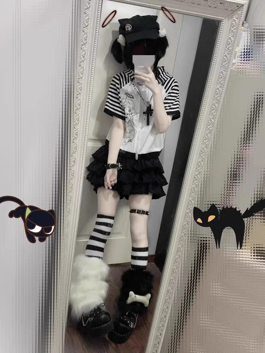 Топы с коротким рукавом и капюшоном в японском стиле летняя маленькая футболка