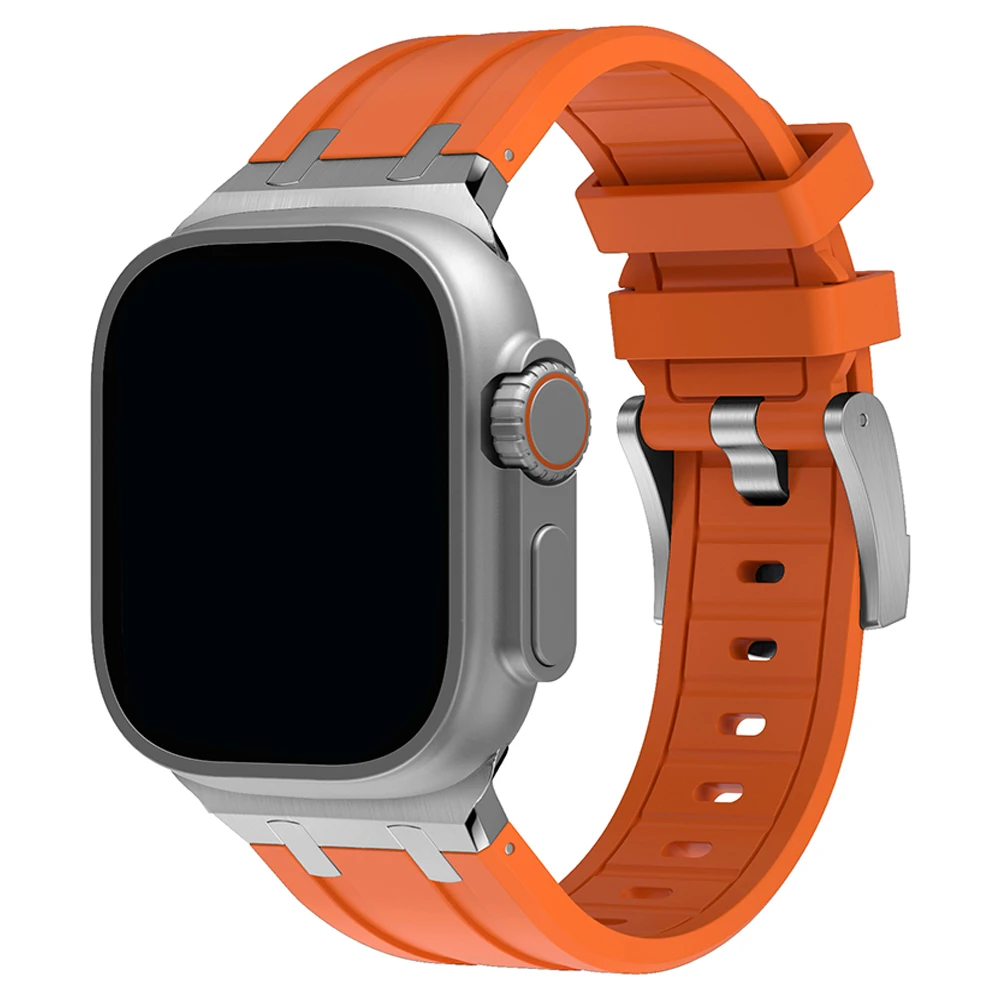Ap Silicone soft Strap For Apple Watch Ultra band 49mm 45mm 44 41 40mm Sports Rubber Metal Band for iwatch 8 7 5 4 3se Bracelet