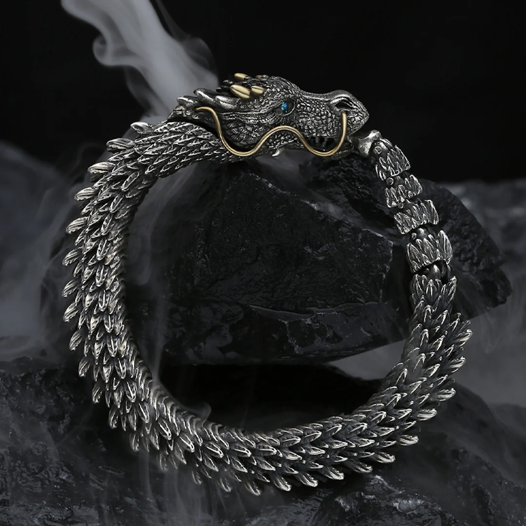 

Retro accessories silver plated faucet bracelet for men, fashion jewelry domineering dragon-shaped trendy men bracelet