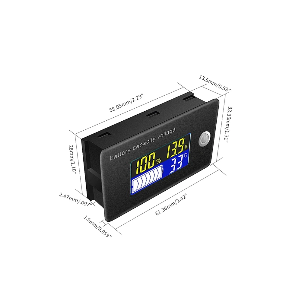 Battery Capacity Indicator 12V 60V 72V 10-100V Adjustable Li-ion Lead Acid Battery Tester LCD Temperature Voltmeter with Cable