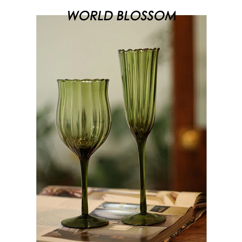 

Бокал YY во французском ретро-стиле, зеленый гофрированный бокал с высокой ножкой, бокал для красного вина