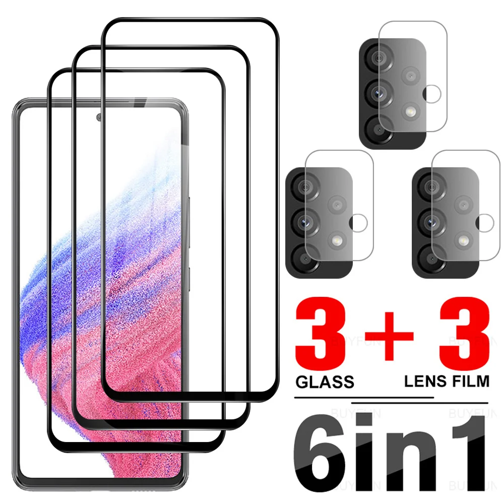 

Закаленное стекло 6 в 1 с полным покрытием для Samsung Galaxy A53 5G Samsung A73 A33 A23 13 A03s A03, Защитная пленка для объектива камеры