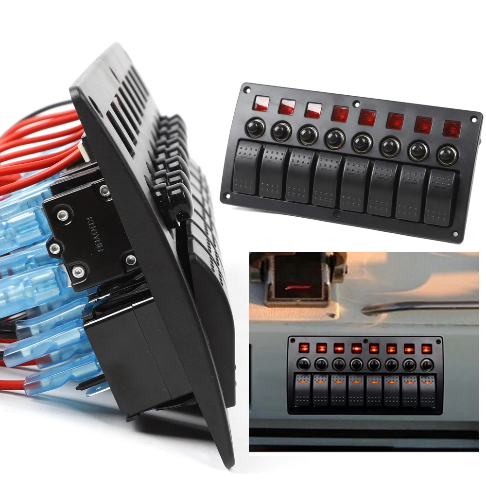 

DE 12V/24V 8Speed LED Switching Panel Switch Toggle Switch Switchboard Car Bus Boat