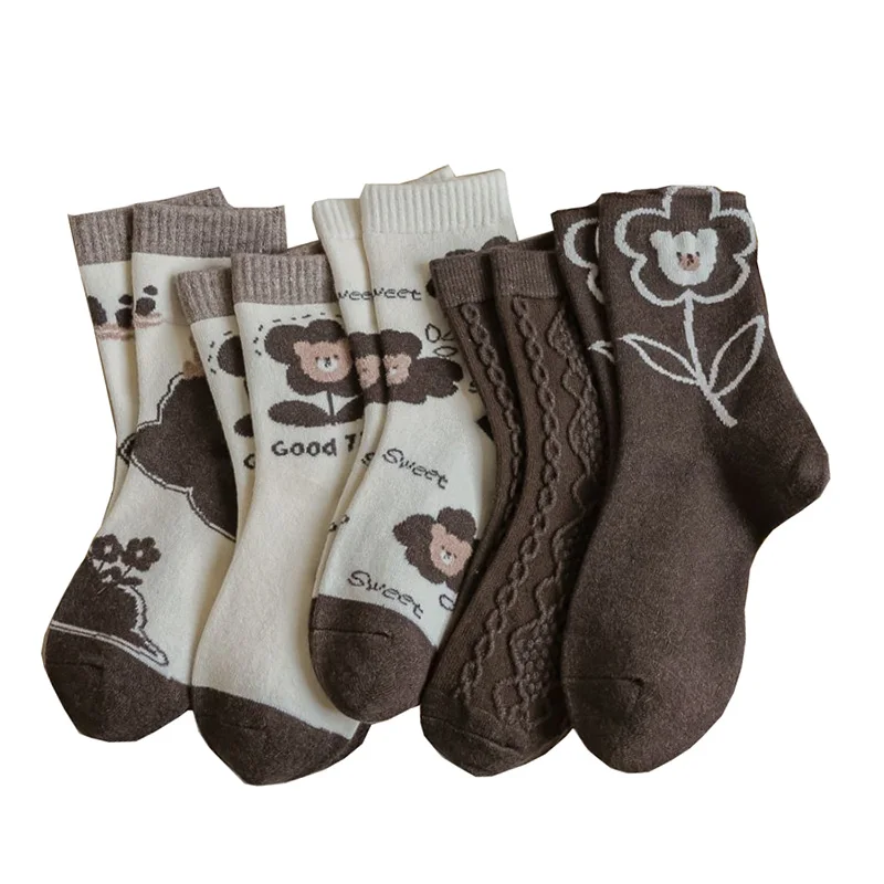 

Keep Warm Socks Women Vintage Print Winter Wool Socks Long Thicken Leg Warmers Cold Resistance Kawaii Socks Female Fashion New