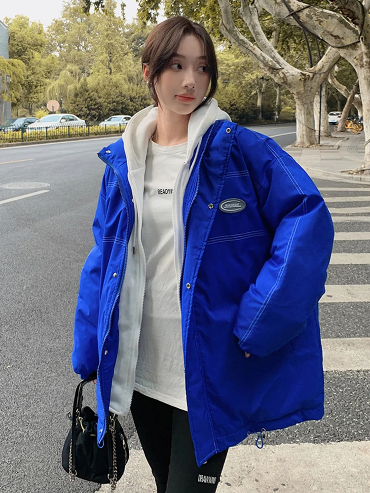 

KBAT Women Winter Down Parkas Bomber Jackets Coat Fake Two Warm Bubble Plus Size Oversized Puffer Cotton Padded Female Outwear
