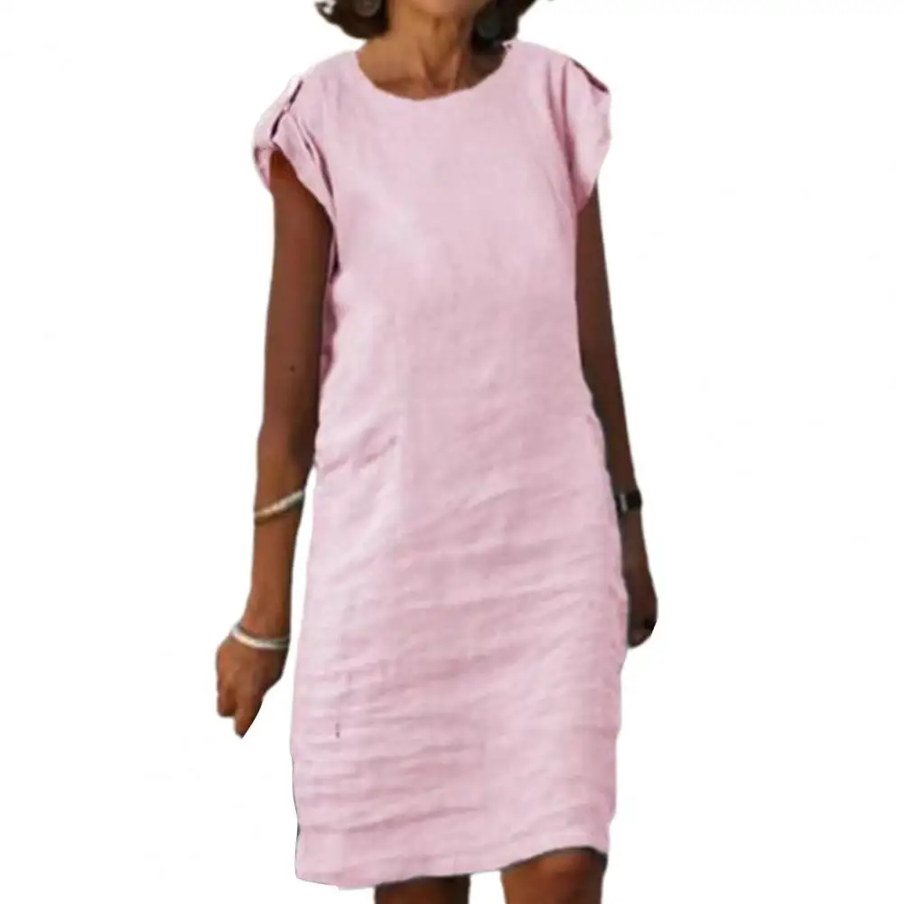 

Женское свободное платье-пуловер, однотонное летнее тонкое платье с круглым вырезом