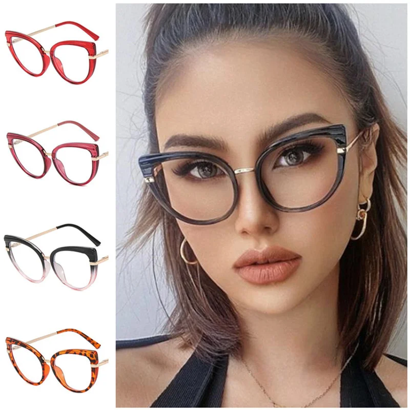 

Fashion Anti-Blue Light Glasses Cat Eye Eyewear Retro Spectacles Oversize Frame Simplity Eyeglasses 7 Colors Available
