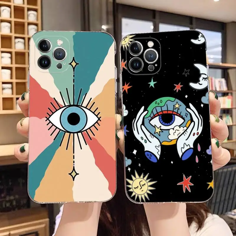 

Evil Eye Phone Case For iPhone 14 13 12 11 Pro Max XS X XR SE 2020 6 7 8 Plus Mini Transparent Shell