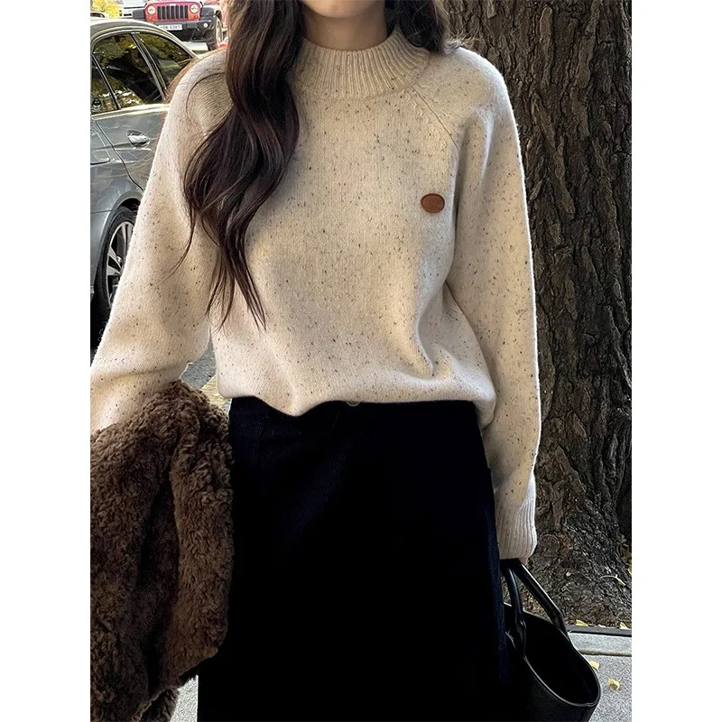 Round Collar Loose Sweaters New Korean Female Winter Warm Contracted Joker Knitwear Sweater Women Luxury Brand Black Sweater