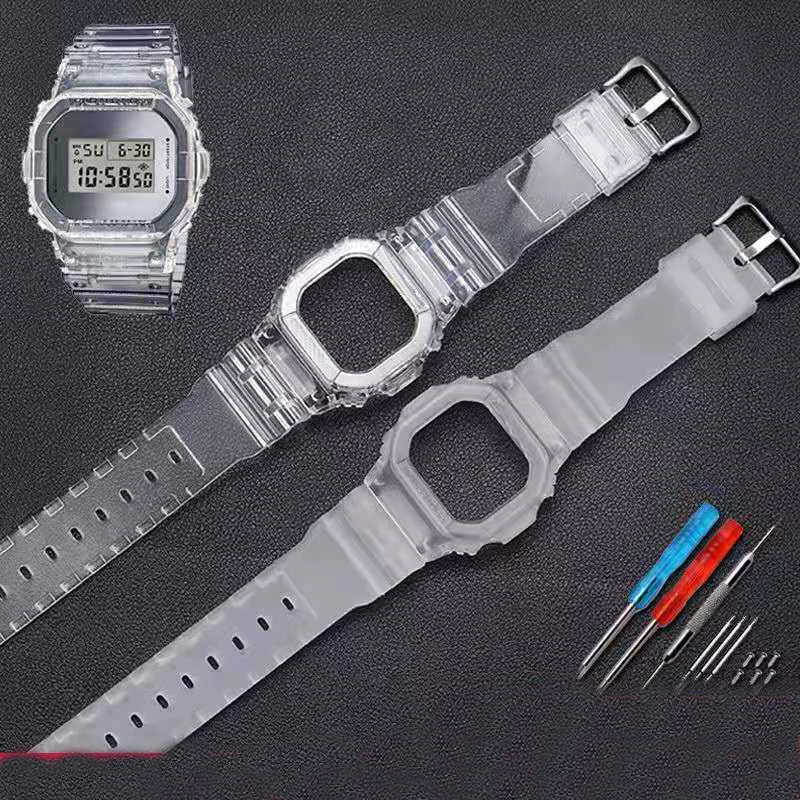 Silicone Watchband Replacement For DW5600 DW5610 Rubber Strap Sports Waterproof Watch Straps Transparent Watch Band Bezel New