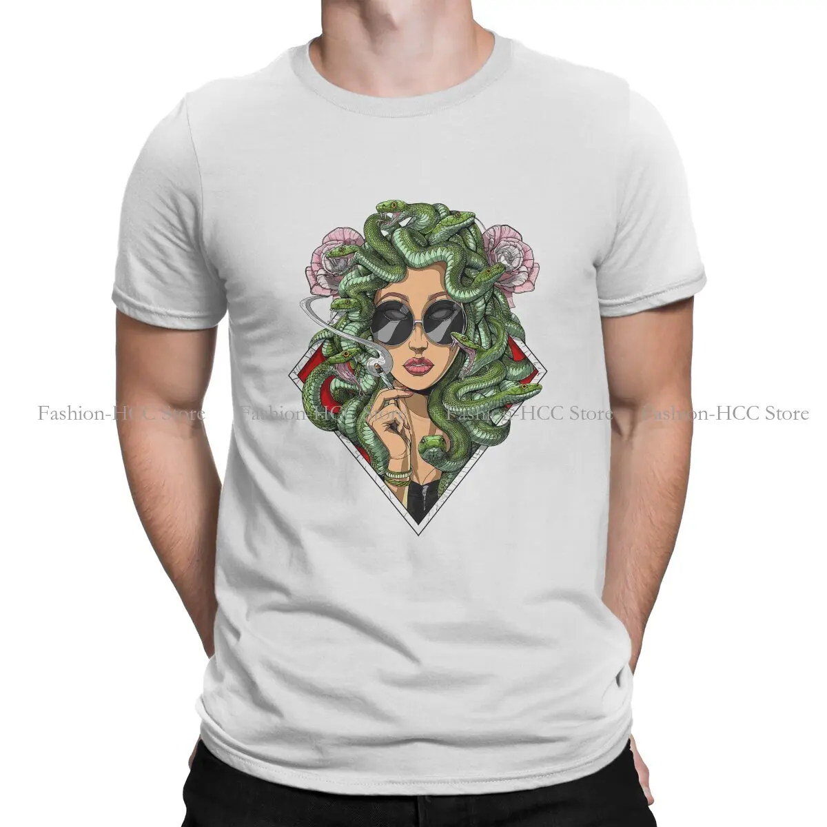 

Новейшие футболки Hippie Stoner из полиэстера с греческой мифологией Me-du-sa Мужская футболка HarajukuStreetwear с круглым вырезом