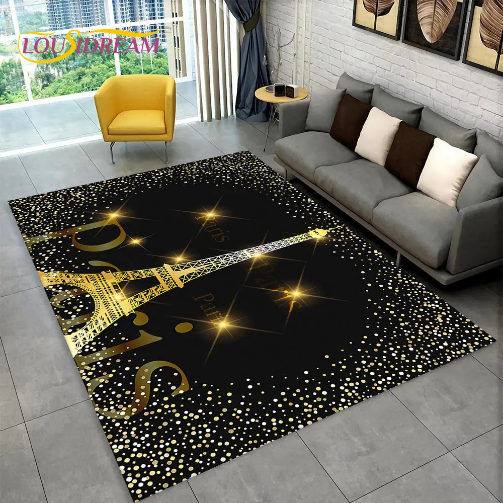 

France Paris Eiffel Tower Romantic Art Area Rug,Carpet Rug for Living Room Bedroom Sofa Doormat Kitchen Decor Non-slip Floor Mat