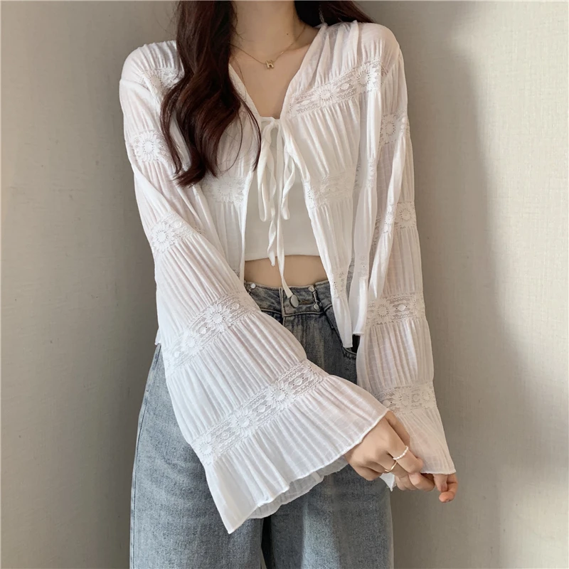 Женская кружевная накидка-болеро с длинным рукавом элегантный шифоновый