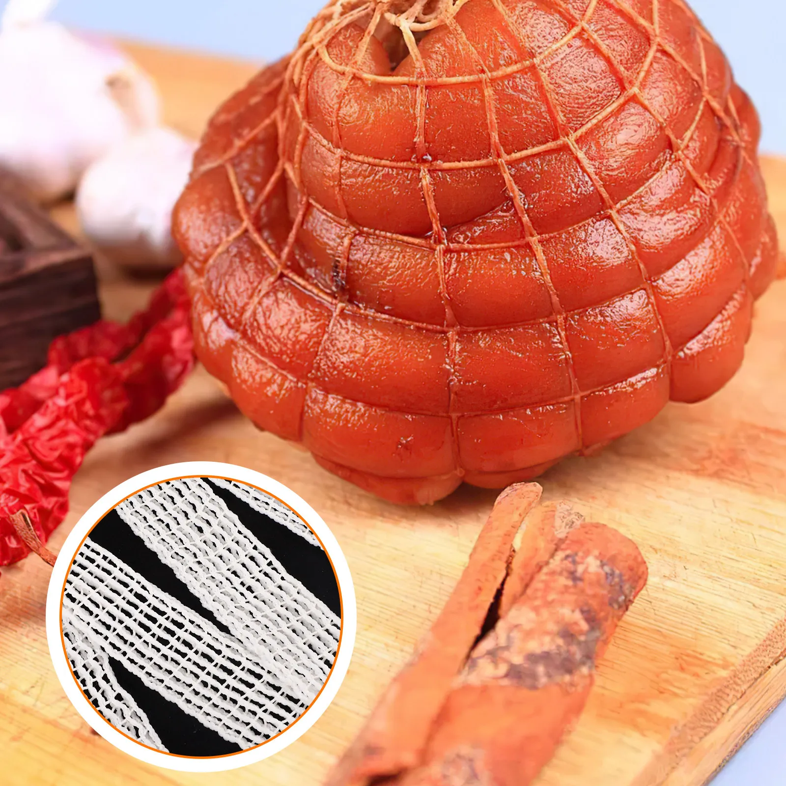 Фото 4 комплекта сеток для упаковки мяса: прочные хлопковые сетчатые мешки для изготовления колбас, обвязки ветчины, ферментации свинины, приготовления пищи на кухне №5