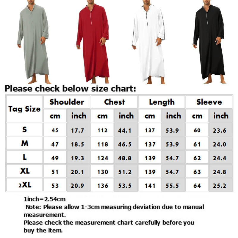 Men's Long Shirt Muslim Robe Islamic Ramadan Juba Kaftan Dishdash Arabic Robe Eid Al-Fitr Umra Hajj T-shirt Dress Men's Coat