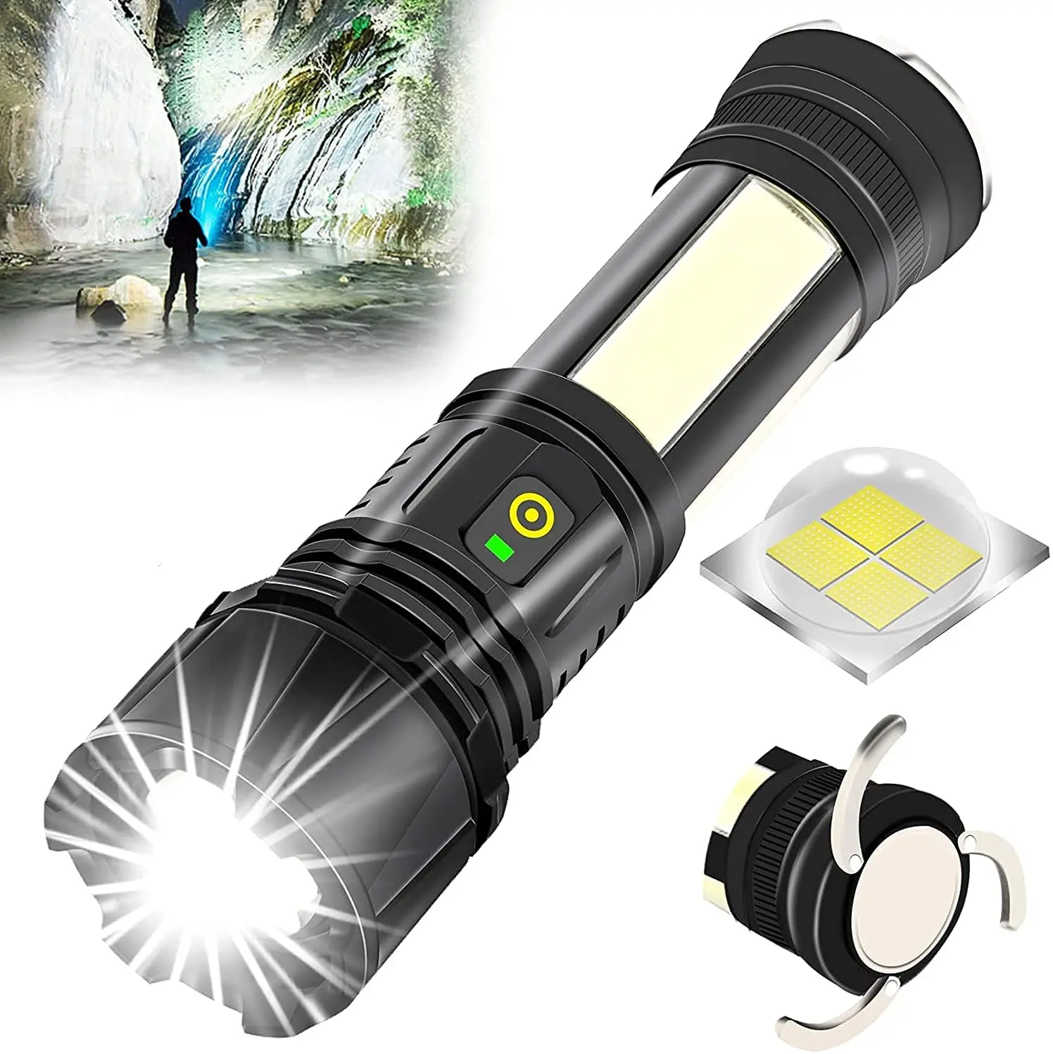 

Rechargeable LED Flashlight High Lumen 90000 Lumen Super Bright Tactical Flashlights with Sidelight Waterproof Magnetic