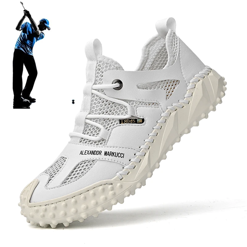 2023 Summer New Golf Shoes Men's White Gray Training Golf Shoes 38-46 Mesh Breathable Comfortable Anti-slip Golf Shoes