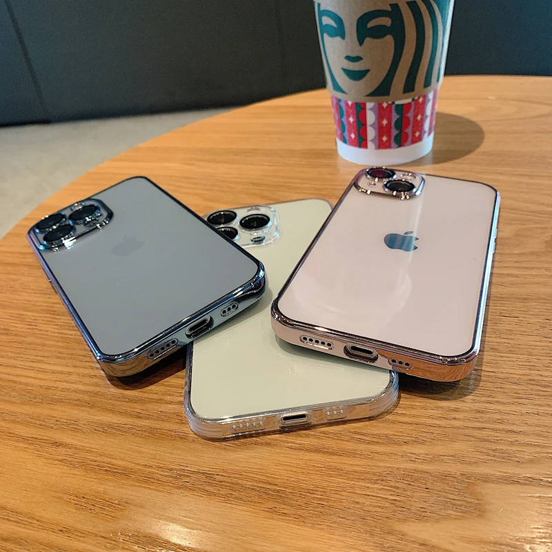 for iphone 13 12 11 pro max plating frame clear phone case for iphone x xs xr 7 8 plus se luxury soft silicone transparent cover free global shipping