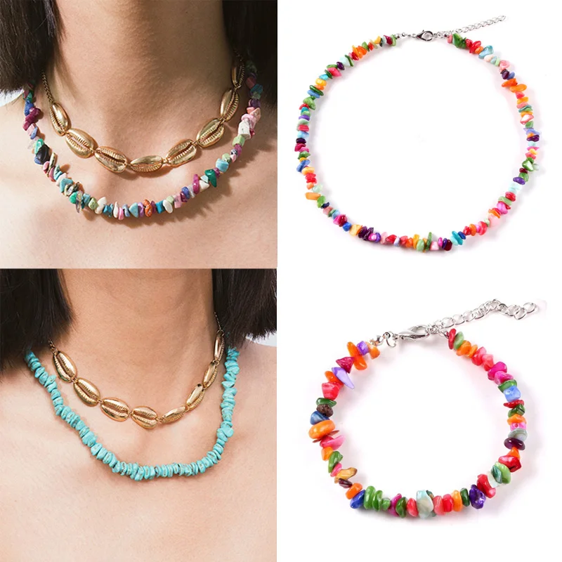 

Bohemian Natural Stone Bead Choker Necklace Handmade Irregular Gravel Stone Necklace Ladies Jewelry Collar Party Gift