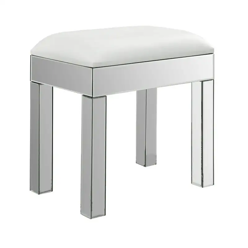 

Upholstered Vanity Stool White And Mirror by