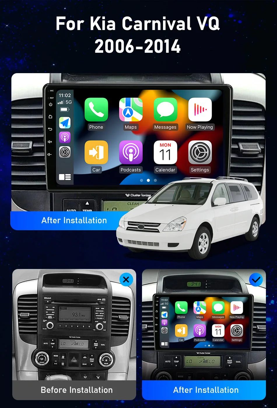 Автомобильный радиоприемник для KIA Carnival VQ 2006-2014 авторадио мультимедиа