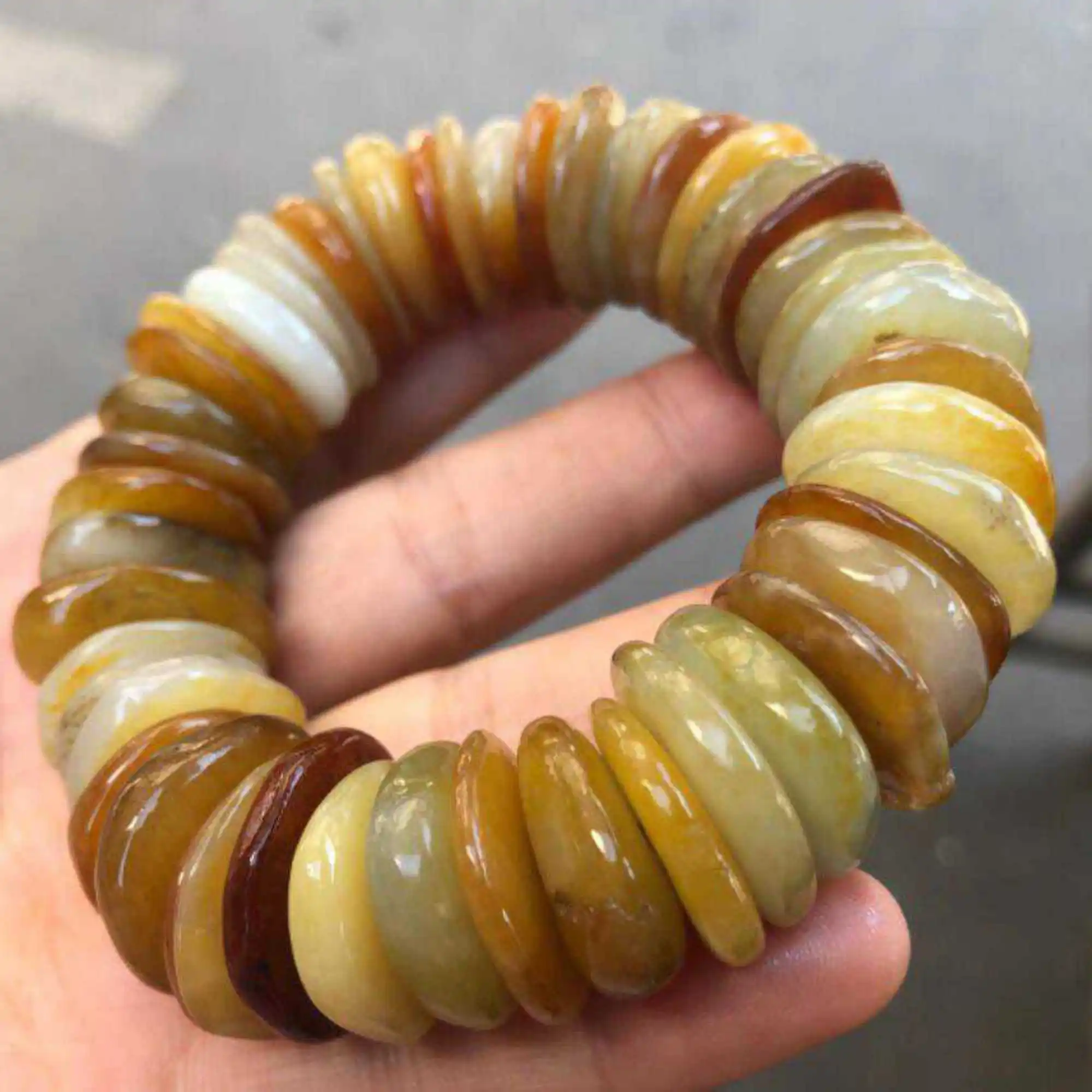 

Large Special Pure Chinese Natural HeTian Jade Flat Beads Prayer Bracelet Emotional Calming Diy Blessing Healing Wrist