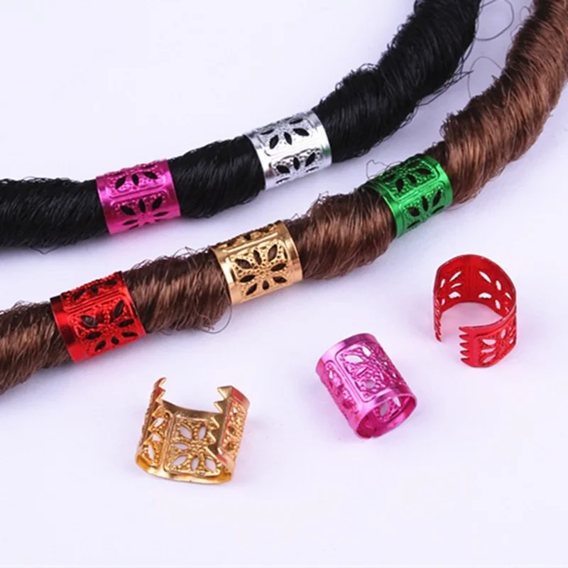 

50-100pcss/bag Adjustable Hair Braids Rings Dreadlock Beads Tubes Hair Rings Cuff Clips Hairpins Jewelry Decorations Mixed Color