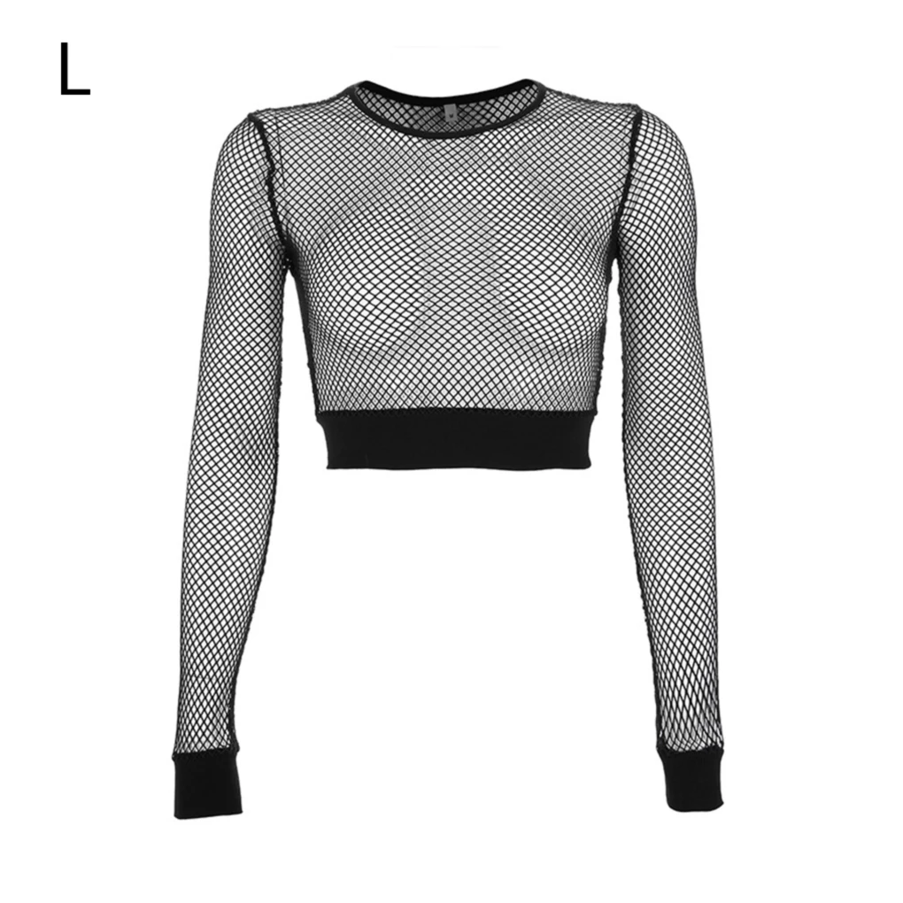 Сексуальная черная сетчатая Футболка с вырезами Женский облегающий кроп-топ