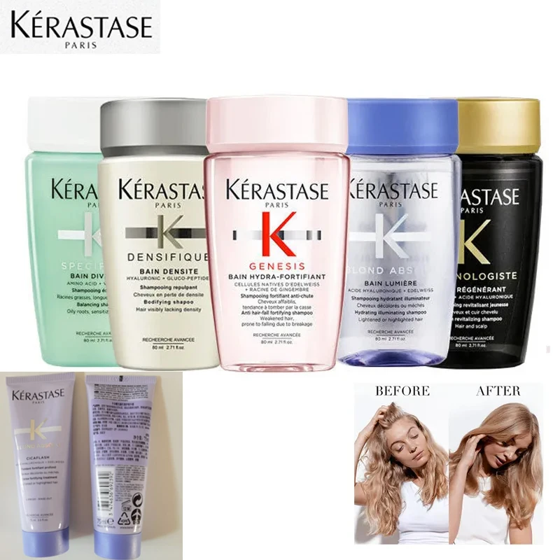 

Шампунь KERASTASE двухфункциональный 80 мл, кондиционер для икры, контроль жирности и перхоти, шампунь с ароматом для удаления перхоти