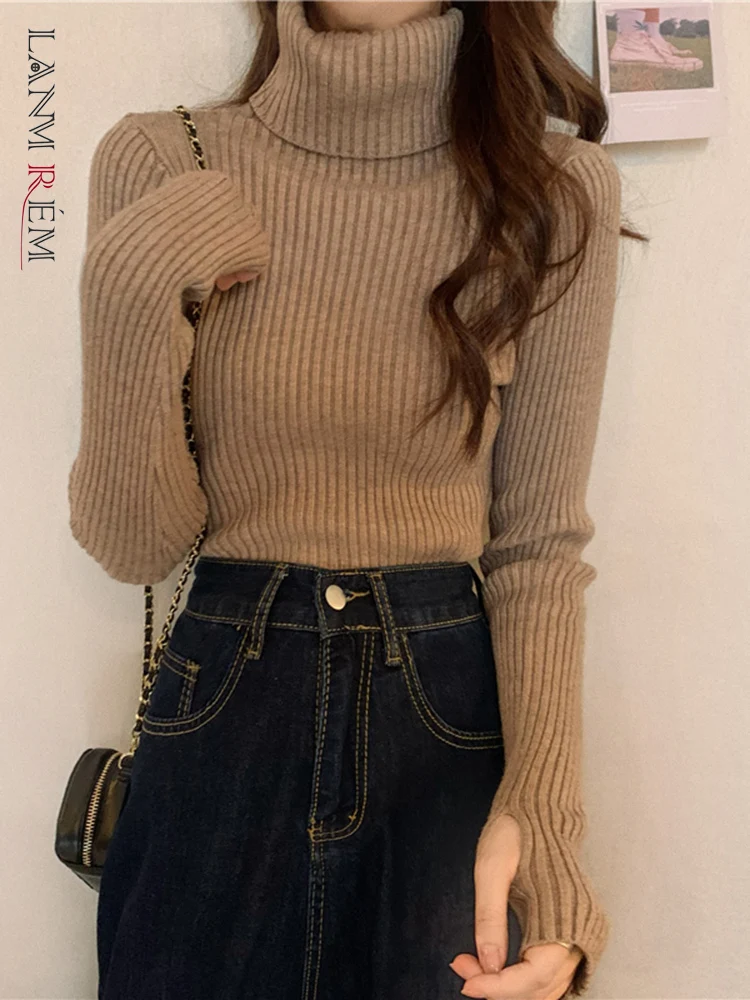 

Женский вязаный свитер LANMREM, однотонный Повседневный пуловер с длинными рукавами, Осень-зима, 2R8408