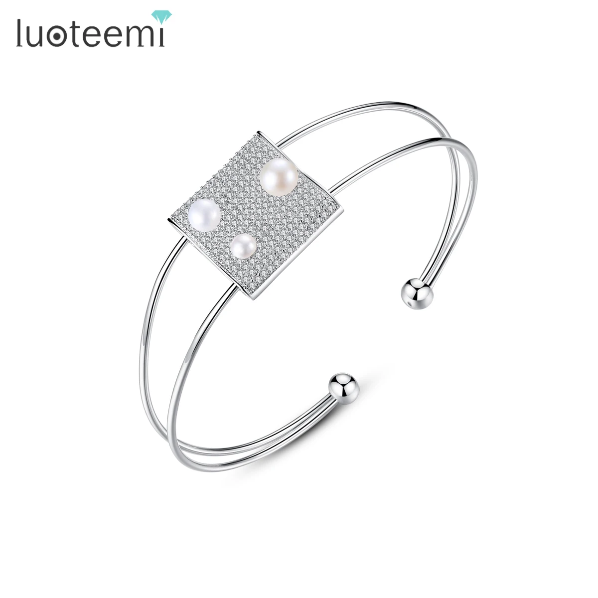 

LUOTEEMI Fashion New Design CZ Adjustable Cuff Bracelet Bangles with Imitation Pearl for Women Daily-life Party Jewelry Bangles