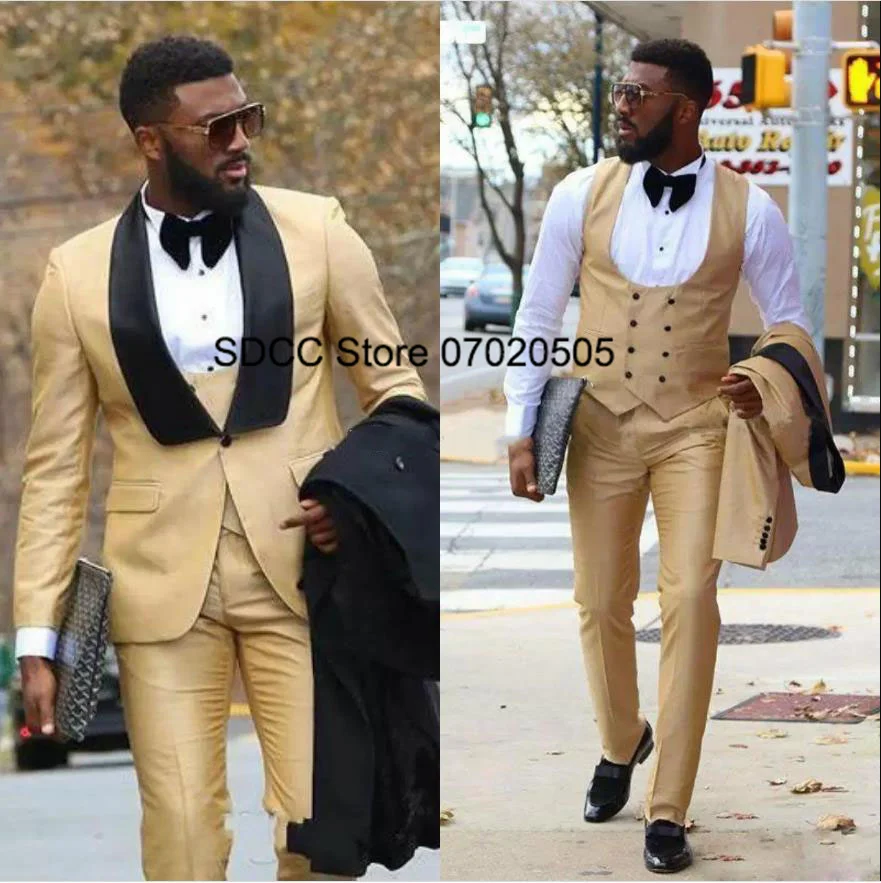 Men's Blazer Suits  Slim Fit Shawl Collar 2 Piece Dresses Wedding Groomsmen Elegant Tuxedo Jacket  + Pants  costume homme