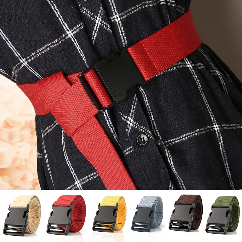 

120cm Canvas Belt for Women Men Adjustable All-Match Belts Korean Style Plastic Buckle Waistband Solid Color Harajuku Long Belt