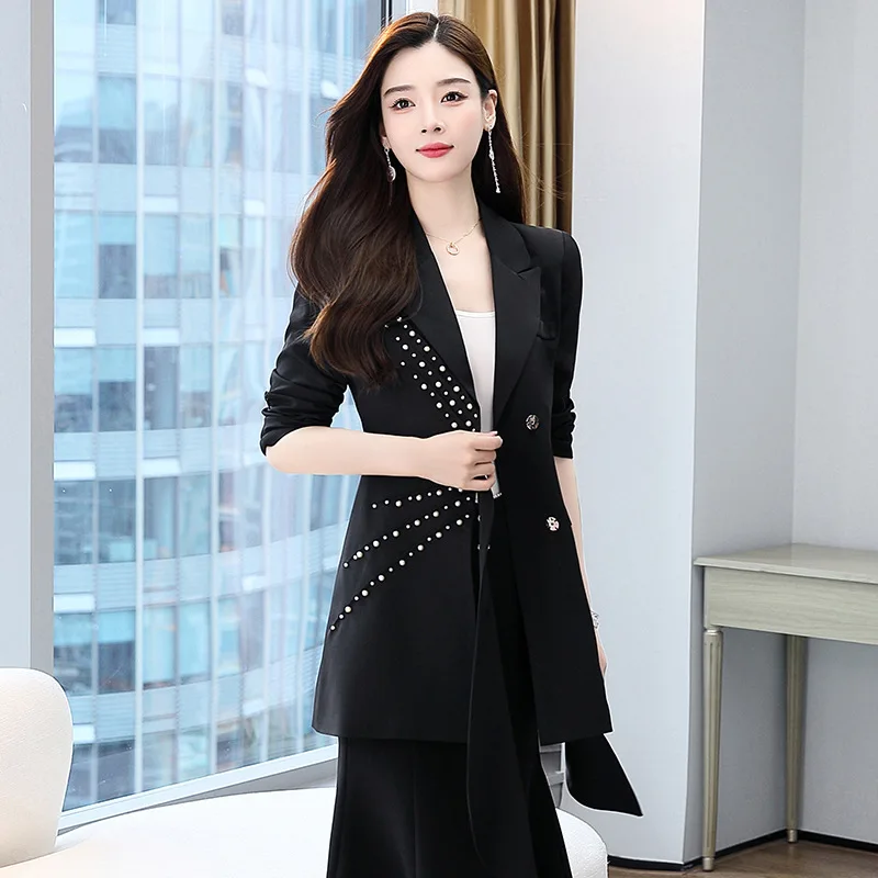 Professional Suit Jacket Women's 2022 New Spring and Autumn Ladies Temperament Lace Waist Thin Top Women's Clothing