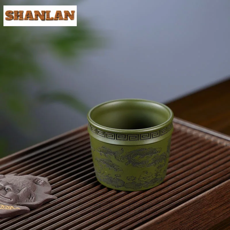 180 мл бутиковая чашка Исин из фиолетовой глины ручная гравировка золотая рыбка