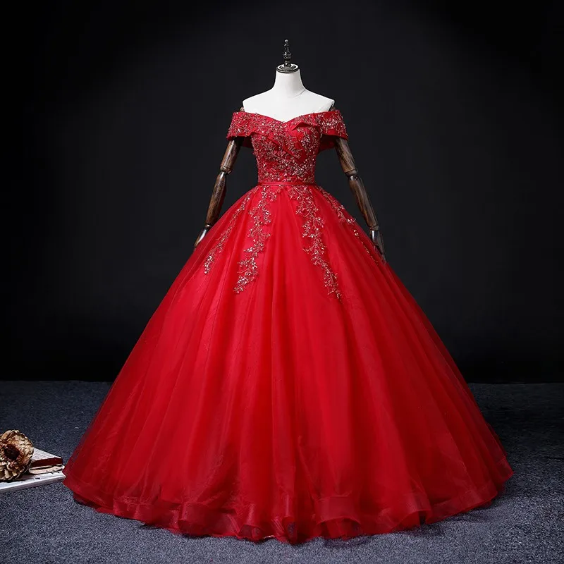 

Red Off Shoulder Vestidos De 15 Elegant Quinceanera Dresses Luxury Lace Beading Ball Gown Vintage Party Prom Gowns