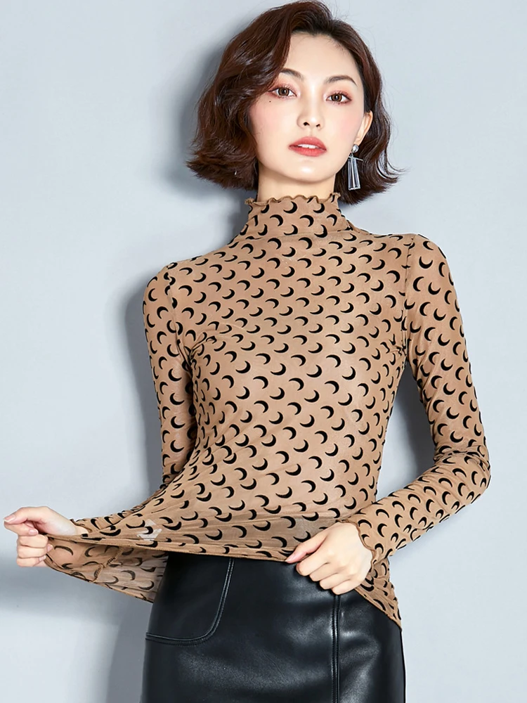 Сетчатая водолазка блузка корейская мода блузки для женщин 2022 рубашка женские